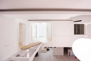 Sweden, 2022 - Interior of empty stylish modern open space two level apartment photo