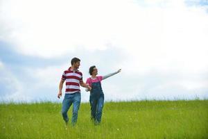 romantic young couple in love together outdoor photo