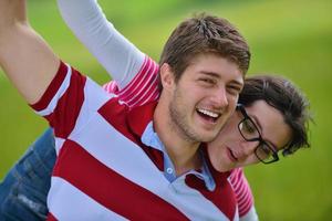 romantic young couple in love together outdoor photo