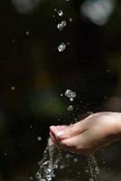 water stream on woman hand photo