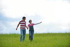 romantic young couple in love together outdoor photo