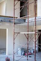 interior of construction site with scaffolding photo
