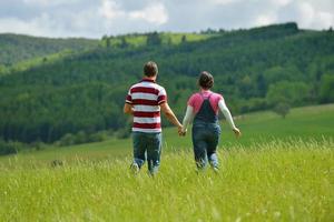 romantic young couple in love together outdoor photo