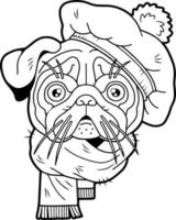 pequeño pug lindo en una boina, ilustración divertida vector