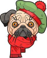 cute little pug in a beret, funny illustration vector