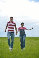 romantic young couple in love together outdoor photo