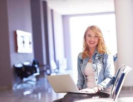 student girl with laptop computer photo