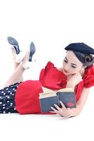 beautiful young woman read book photo