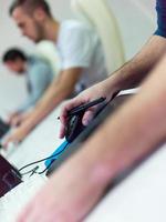 Closeup of Graphic Designer Working at Workplace photo