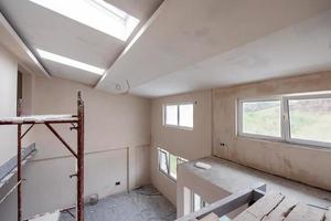 interior of construction site with scaffolding photo