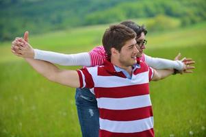 romantic young couple in love together outdoor photo