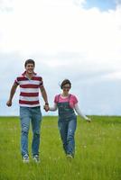 romantic young couple in love together outdoor photo