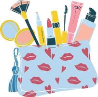 Modern design template with cosmetics. Composition of cosmetics in a cosmetic bag. The beauty of the face. vector