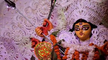 Kolkata, India, September 29,2021 - Goddess Durga with traditional look in close up view at a South Kolkata Durga Puja, Durga Puja Idol, A biggest Hindu festival in India video