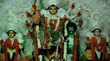 Kolkata, India, September 29,2021 - Goddess Durga with traditional look in close up view at a South Kolkata Durga Puja, Durga Puja Idol, A biggest Hindu festival in India video