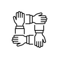 Collaboration Group Team Job Linear Pictogram. Company Participation Line Icon. Teamwork Alliance Partnership Help Together Hand Outline Icon. Editable Stroke. Isolated Vector Illustration.