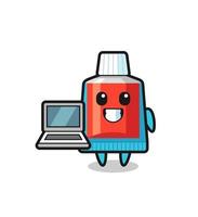 Mascot Illustration of toothpaste with a laptop vector