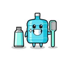 ilustración de mascota de una botella de agua de un galón con un cepillo de dientes vector