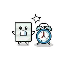 Cartoon Illustration of paper is surprised with a giant alarm clock vector