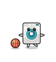 Illustration of washing machine cartoon is playing basketball vector