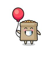 wheat sack mascot illustration is playing balloon vector