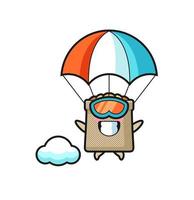 wheat sack mascot cartoon is skydiving with happy gesture vector