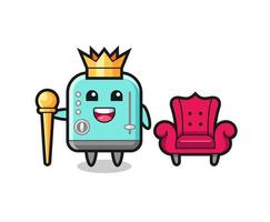 caricatura de mascota de tostadora como rey vector
