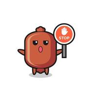 sausage character illustration holding a stop sign vector