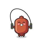 sausage character cartoon with skipping rope vector