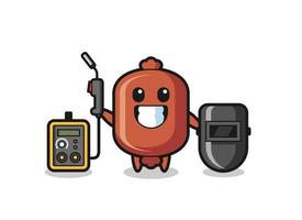 Character mascot of sausage as a welder vector