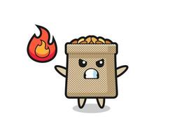 wheat sack character cartoon with angry gesture vector