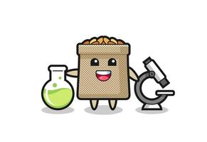 Mascot character of wheat sack as a scientist vector