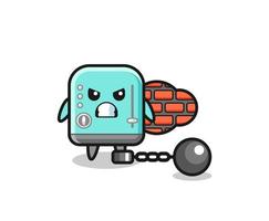 Character mascot of toaster as a prisoner vector