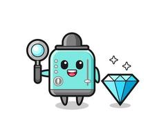 Illustration of toaster character with a diamond vector