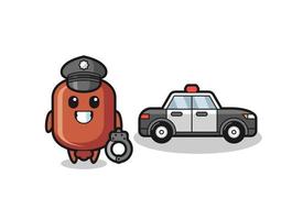 Cartoon mascot of sausage as a police vector