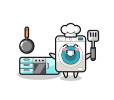 ilustración de personaje de lavadora mientras un chef está cocinando vector