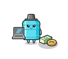 Mascot Illustration of gallon water bottle as a hacker vector