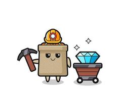 ilustración de personaje de saco de trigo como minero vector