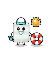 mascota de dibujos animados de papel como guardia de playa vector
