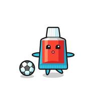 Illustration of toothpaste cartoon is playing soccer vector