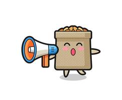 wheat sack character illustration holding a megaphone vector