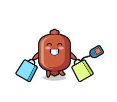 sausage mascot cartoon holding a shopping bag vector