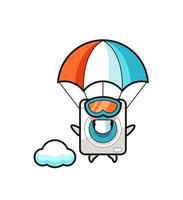 la caricatura de la mascota de la lavadora es paracaidismo con gesto feliz vector