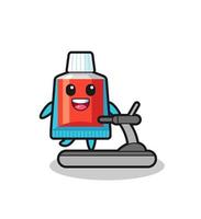 toothpaste cartoon character walking on the treadmill vector