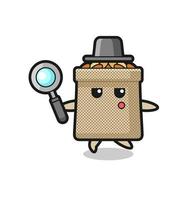 wheat sack cartoon character searching with a magnifying glass vector