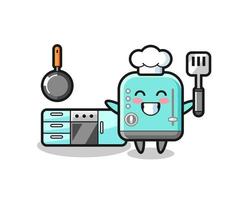 toaster character illustration as a chef is cooking vector