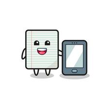 paper illustration cartoon holding a smartphone vector