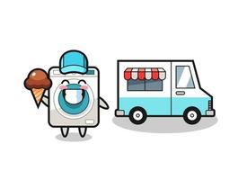 Mascot cartoon of washing machine with ice cream truck vector