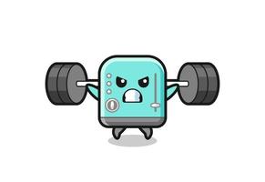 toaster mascot cartoon with a barbell vector