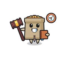 Mascot cartoon of wheat sack as a judge vector